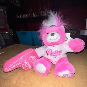 Rare Vintage Genuine Merchandise MLB Padres Finger Bear Pink Stuffed Animal NWT